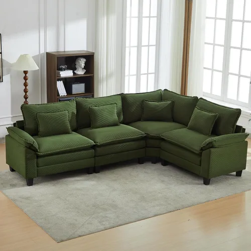 Vista 68 de URRED - Sofá seccional modular tipo nube, cómodo sofá cama de chenilla moderna con asientos profundos y otomán/almohadas para sala de estar