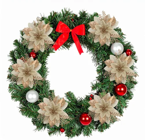 Vista 5 de 24 piezas de flores de Pascua doradas de 6 pulgadas para decoraciones de árbol de Navidad - Flores artificiales para adornos de árbol de Navidad