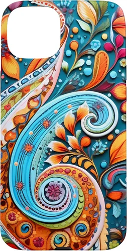 Vista 9 de Vivid Blue and Orange Paisley Floral Art Case for iPhone 17
