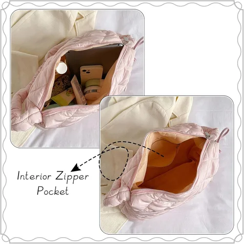 Vista 7 de Ovida Bolso grande para mujer, acolchado, de algodón, acolchado, para el hombro, para invierno, cálido, ligero, con cremallera
