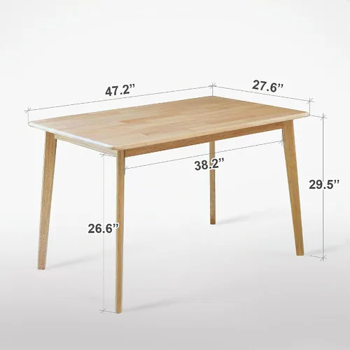 Vista 2 de Livinia Canberra 47.2" Mesa de comedor rectangular de madera/Mesa de cocina de roble malayo moderno de mediados de siglo (roble natural) Solo mesa