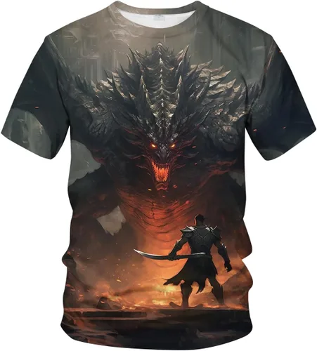 Vista 4 de Srcnhim Camiseta con estampado 3D de caballero dragón marino para hombre