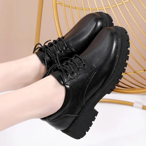 Vista 3 de Zapatos Oxford de plataforma negra para mujer, zapatos de cuero grueso para trabajo, oficina, antideslizantes, zapatos de vestir cómodos