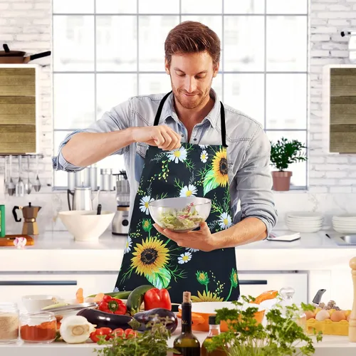 Vista 8 de Violet Mist Delantal floral para mujeres y niñas, lindo delantal de cocina floreciente para hombres, delantales de cocina ajustables para cocina