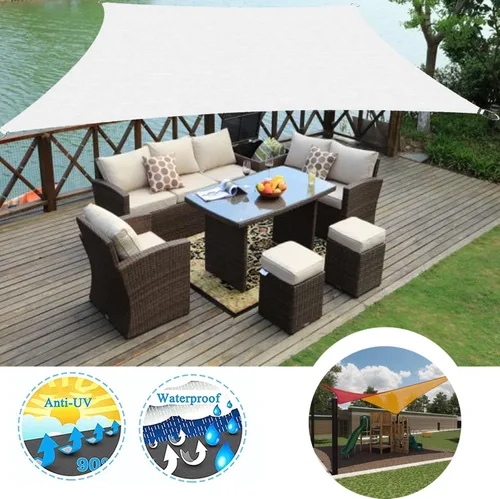 Vista 10 de Toldo tipo vela para exteriores, 6 x 7 pies, vela impermeable con bloqueo UV, tela resistente, protección solar, resistente al viento, grado