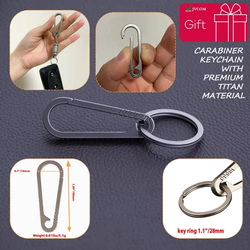 Vista 5 de JVCOM Titanium Quick Release Keychain - 360 Rotation, Heavy Duty Key Clip, with Carabiner and Key Ring - for Men and Women.
