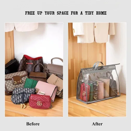 Vista 5 de fazhongfa 2 bolsas para el polvo para bolsas, organizador de almacenamiento de bolsos transparentes, no tejidas, bolsa colgante con cremallera y asa