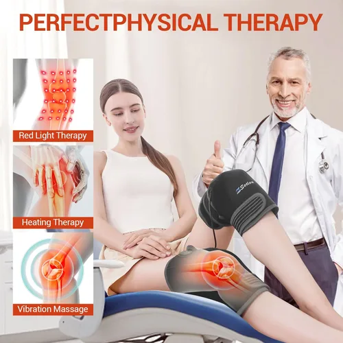 Vista 2 de Rodillera de masaje con terapia de luz roja y vibración, 660 nm y 850 nm, dispositivo calefactado para alivio del dolor de rodilla, articulaciones