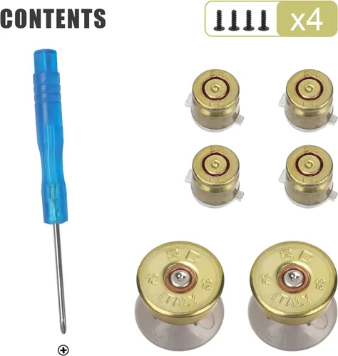 Vista 2 de TOMSIN Botones de bala de metal dorado y palanca de mando de bala para mandos PS4