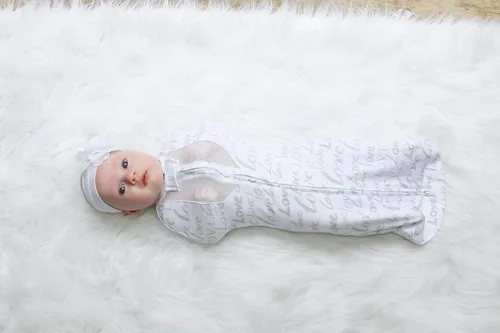 Vista 3 de Woombie Baby Air Nursery Swaddling Mantas para bebés, Gris/Blanco
