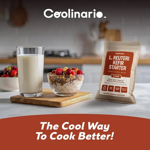 Vista 10 de Coolinario L Reuteri Kefir Starter (paquete de 10, bolsitas de 0.05 onzas) Cultivos vivos Kit de inicio de kéfir casero con Lactobacillus Reuteri