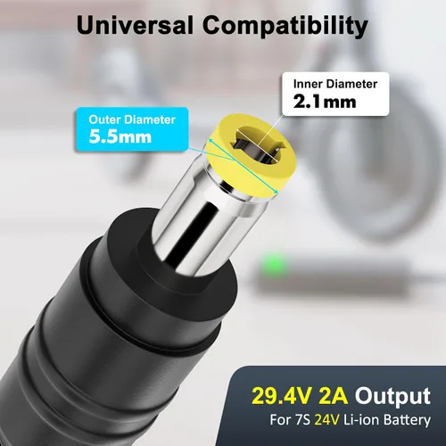 Vista 2 de Cargador de batería de litio de 24 V, adaptador de corriente universal de 29.4 V 2 A para batería de iones de litio 7S 24V con conector de CC