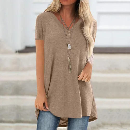 Vista 2 de Túnicas largas o tops para mujer para llevar con leggings, blusas de manga cortalarga
