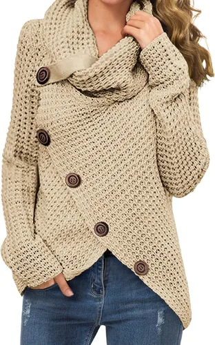 Vista 32 de GRECERELLE - Suéteres de cuello alto con cuello grueso, manga larga, dobladillo asimétrico, sueltos, de punto, para mujer, de otoño, S-2XL 02 negro