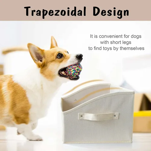 Vista 5 de PET ARTIST Cesta de almacenamiento y organización plegable resistente para perros, bonita caja de juguetes para perros con asas, caja de juguetes