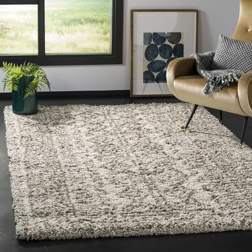 Vista 4 de SAFAVIEH Hudson Shag Collection - Alfombra decorativa de 2 x 3 pies, diseño marroquí marfil y gris, no desprende pelusa y de fácil cuidado, 2