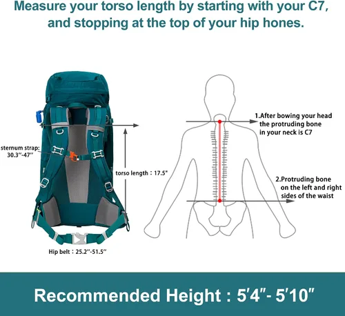 Vista 5 de N NEVO RHINO - Mochila de senderismo con marco interno 50, 60, 65, 70 y 80 L, mochila impermeable para escalar, camping, con cubierta de lluvia