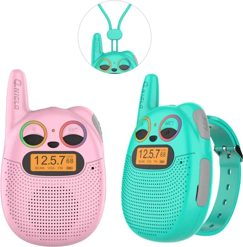 Vista 11 de Qniglo Walkie Talkies para niños recargables, paquete de 2 unidades, juguetes de regalo de Navidad y cumpleaños para niños de 3 a 12 años