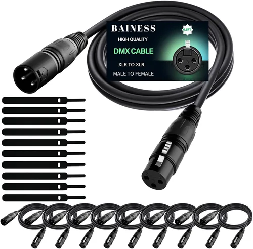 Vista 11 de Cable DMX flexible de 10 pies de señal XLR macho a hembra, cable DMX para iluminación de escenario, luces de DJ, cabezal móvil y accesorios LED par