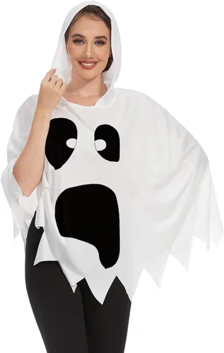 Vista 12 de TMSD Disfraz divertido de poncho de fantasma de esqueleto de Halloween para mujer
