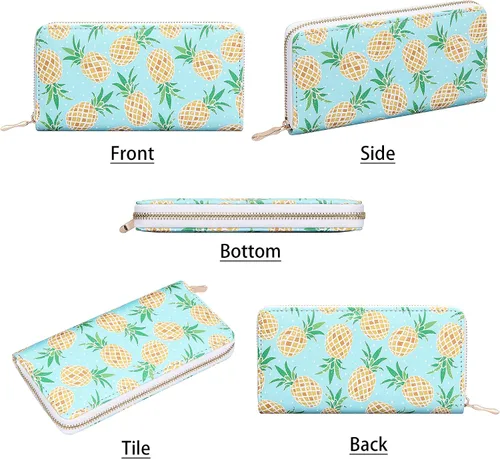 Vista 5 de KUKOO Cartera estampada con cremallera alrededor del teléfono y tarjetero organizador, Verde -4, Cartera con tarjetero