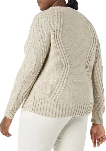 Vista 4 de Tienda Essentials Suéter trenzado 100% algodón con cuello redondo para mujer