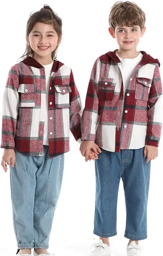 Vista 4 de Chaqueta de franela para niños pequeños, a cuadros, de manga larga, con solapa, con botones, para bebés, niños y niñas, abrigo para exteriores