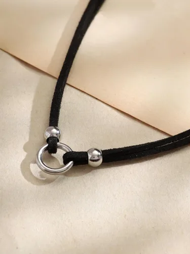 Vista 7 de Sacina Gargantilla gótica hippie con anillo en O, gargantilla de piel sintética negra, gargantilla negra, gargantilla gótica bohemia, regalo