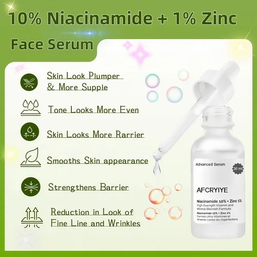 Vista 3 de Suero de niacinamida 10% + zinc 1% para la cara – Control de aceite, acné, minimizador de poros y reducción de manchas – Suero facial ligero