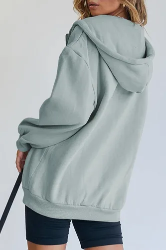 Vista 3 de Trendy Queen - Sudaderas con capucha Y2K con cremallera para mujer, de manga larga, para otoño, de gran tamaño, casual, con bolsillo