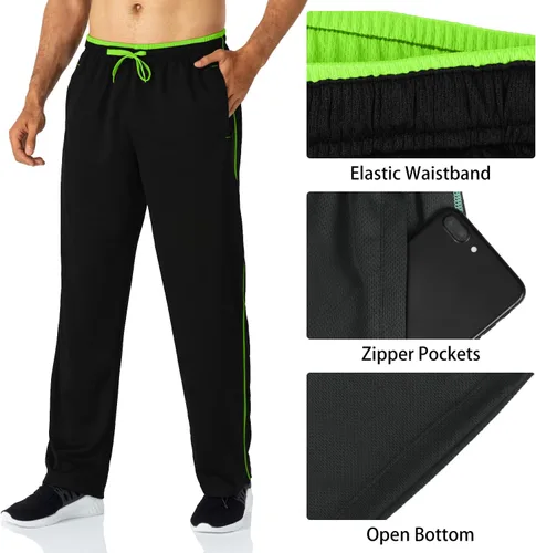 Vista 4 de Butrends Pantalones deportivos de malla para hombre con cordón en la cintura elástica, pantalones deportivos con parte inferior abierta