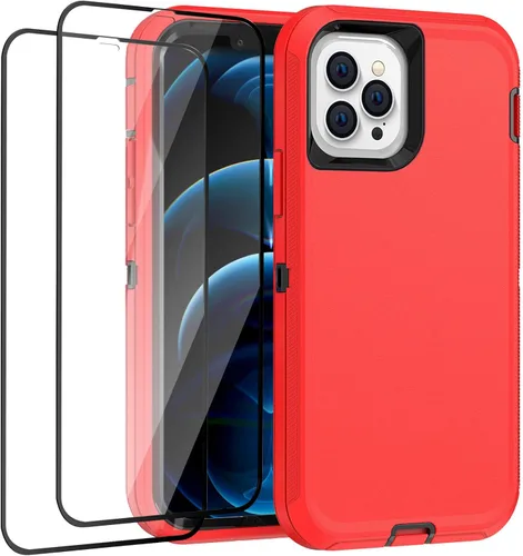 Vista 9 de AICase Funda para iPhone 12/12 Pro con soporte integrado con protector de pantalla de vidrio + lente de cámara, resistente protección contra caídas