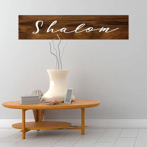 Vista 4 de Shalom - Placa de madera para decoración de pared, diseño rústico de granja, con cuerda, 6 x 18 pulgadas