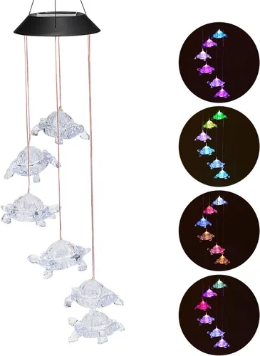 Vista 5 de Candelabro de campanillas de viento, lámpara colgante de tortugas solares, luz colgante de carillón de viento IP44 impermeable mixcolor intermitente