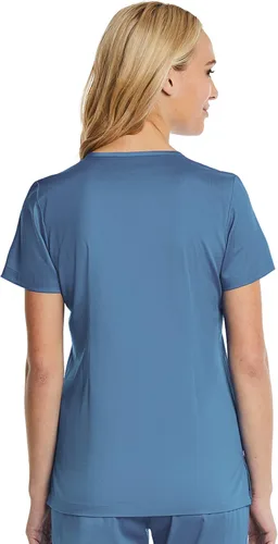 Vista 2 de Mock Wrap Scrub Top para las mujeres 2 bolsillos 4-Way Stretch para Medical Dental Spa EL9115