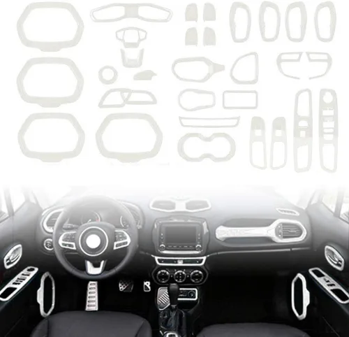 Vista 11 de Juego de 31 piezas de decoración interior de automóvil, accesorios de decoración para Jeep Renegade 2015-2018 (negro)