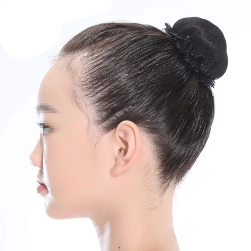 Vista 2 de 8 redes de pelo reutilizables para moño, red elástica con borde de flor para ballet, cubierta de moño de ballet, patinaje, gimnasia, actuación Negro