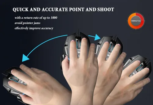 Vista 3 de AOGTUNAL Mouse para juegos con botones programables, diseño ergonómico, iluminación RGB - Mouse duradero con cable para computadora con 10 botones