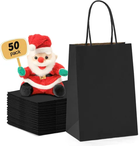 Vista 19 de METRONIC Bolsas de regalo de papel negro de 8 x 4.25 x 10.5 pulgadas, paquete de 100 bolsas de compras medianas de papel kraft con asas