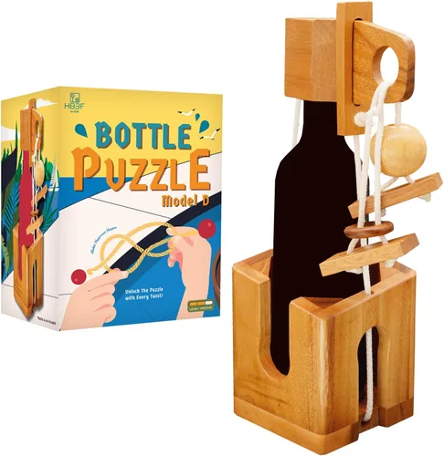 Vista 9 de BSIRI Rompecabezas de botella de vino - Desafiante soporte de botella de vino de madera 3D y juego de rompecabezas de bloqueo de vino para adultos.