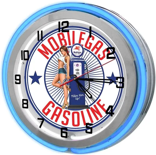 Vista 7 de Gasolinera Bomba de gas Chica Unión 76 Gas Naranja Luz Up 19" Reloj de neón doble