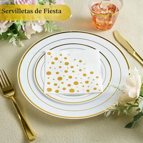 Vista 6 de Vplus Paquete de 100 servilletas de cóctel de papel, servilletas de 3 capas 100 oro