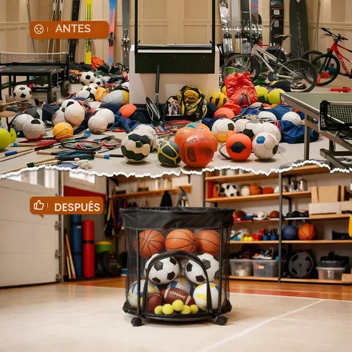Vista 4 de Carrito de almacenamiento de bolas, organizador de bolas con ruedas 51.36gal 2 Side Opening Ball Basket for Garage, Playground and Outdoor, Ball