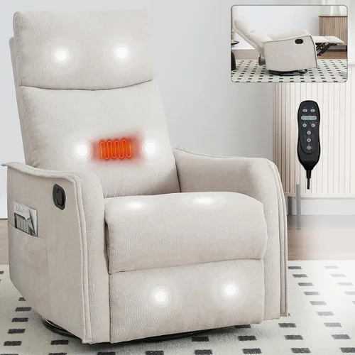 Vista 11 de Silla reclinable giratoria para adultos, masaje y calor, tela, azul