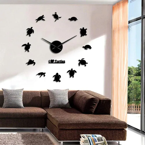 Vista 5 de The Geeky Days I Love Turtles DIY Sticker Wall Art - Reloj de pared gigante decorativo, silueta de tortugas marinas, decoración de playa, animales