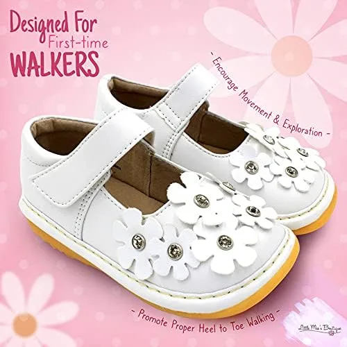 Vista 2 de Little Maes Boutique Mary Jane - Zapatos chirriantes para niñas pequeñas ideales para caminar con chirriador extraíble y correa ajustable zapatos