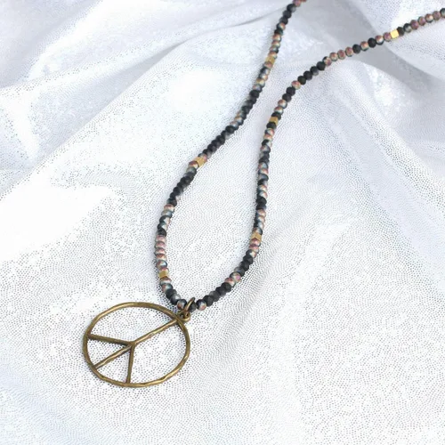 Vista 3 de KELITCH - Collar clásico con dije de signo de paz, de hippie, de amor, con cuentas de cristal esmerilado