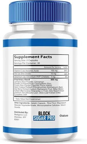 Vista 8 de Paquete de 2 cápsulas Block Sugar Pro, suplemento BlockSugar Fórmula avanzada en sangre máxima fuerza, BlockSugarPro Black Pills Premium Support