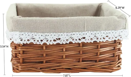 Vista 6 de KINGWILLOW Cesta de almacenamiento de mimbre con forro, 3 unidades, cesta rectangular hecha a mano de sauce pequeña para artículos diversos