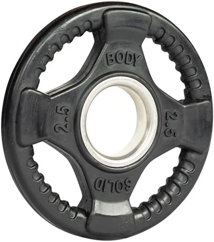 Vista 2 de Body-Solid Placa de peso olímpica con revestimiento de goma (1), con agarre antideslizante, perfecta para entrenamiento de fuerza, gimnasio en casa